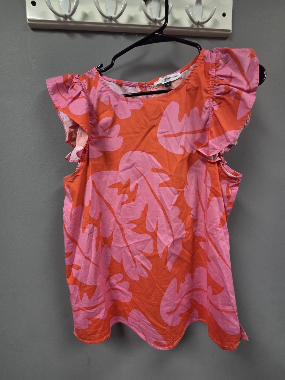 Ruffled Sleeve Floral Print Blouse in Pink & Red